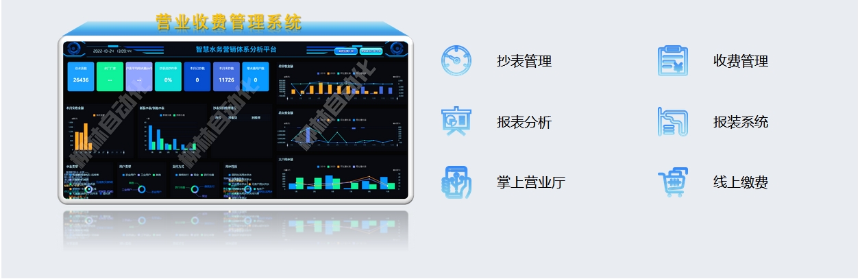 營業收費管理系統：抄表管理、收費管理、報表分析、報裝系統、掌上營業廳、線上繳費